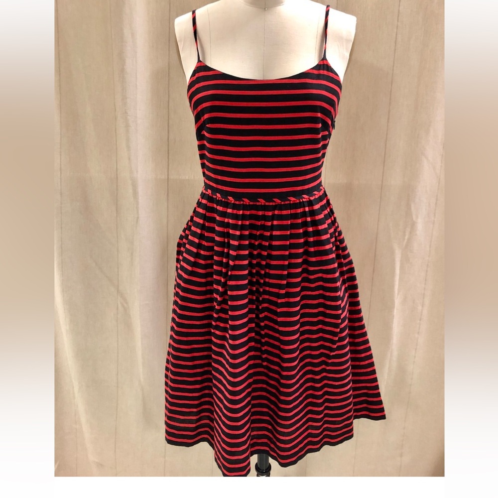 J CREW Stripe Linen-Cotton Nautical Sun Dress Pockets
Red/Blck Size 2 NWOT